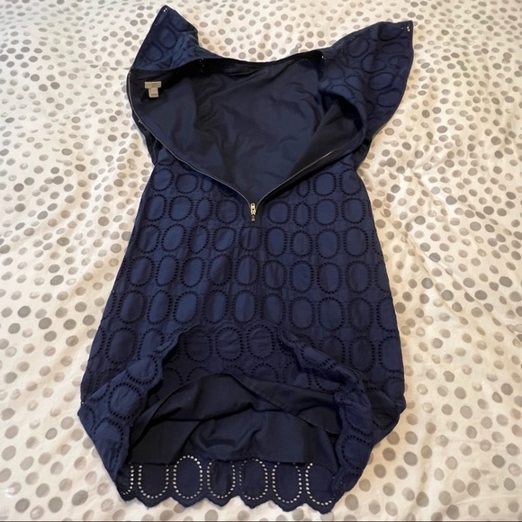 J. Crew Factory Scalloped Eyelet Navy Blue Shift Dress With Flutter Sleeve Sz 2 - Picture 12 of 15